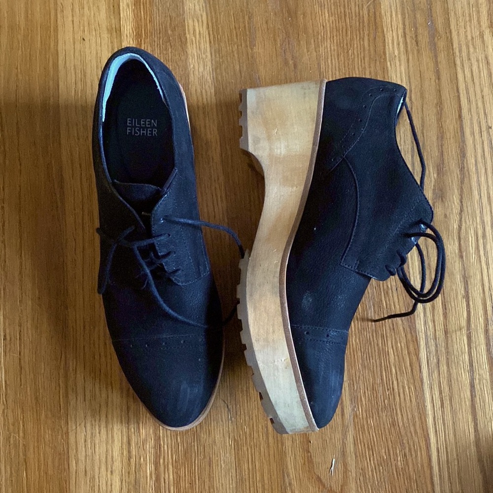 Eileen Fisher wooden platform lace up Oxford